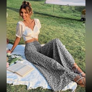 Boho High Waisted Floral Print Wide Leg Palazzo Pants
